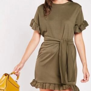Robe Kaki avec Nœud à la Taille