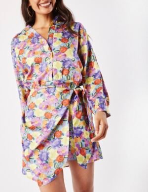 Robe chemise fleurie multicolore