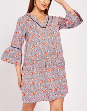 Robe droite imprimée à manches bouffantes
