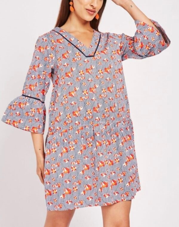 Robe droite imprimée à manches bouffantes